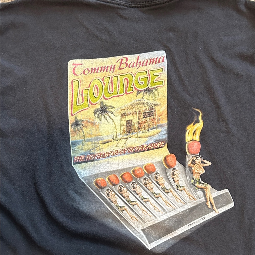 Tommy Bahama Black Tee with Tropical Matchstick Graphic
